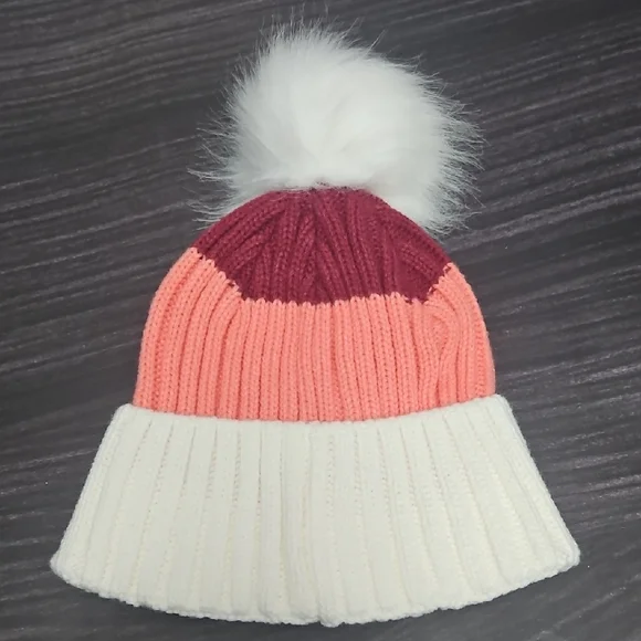 Hurley Pink and White Pom-Pom Beanie New With Tag